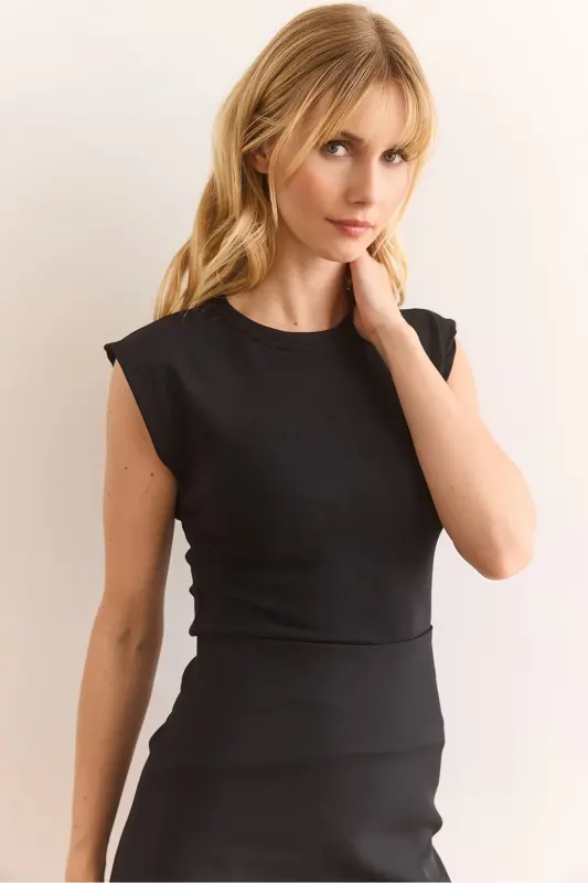 Kadın Siyah Yarasa Yumuşak Dokulu Esnek Bluz BLZ-19002877-Siyah - 1