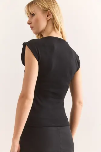 Kadın Siyah Yarasa Yumuşak Dokulu Esnek Bluz BLZ-19002877-Siyah - 2