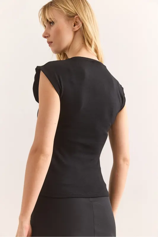 Kadın Siyah Yarasa Yumuşak Dokulu Esnek Bluz BLZ-19002877-Siyah - 2