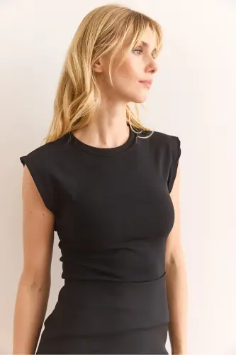 Kadın Siyah Yarasa Yumuşak Dokulu Esnek Bluz BLZ-19002877-Siyah - 4