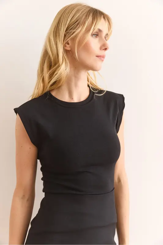 Kadın Siyah Yarasa Yumuşak Dokulu Esnek Bluz BLZ-19002877-Siyah - 4