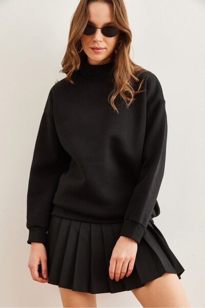 Kadın Siyah Yarım Balıkçı Şardonlu Basic Sweatshirt SWT-19000673 - Siyah - 3