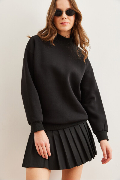 Kadın Siyah Yarım Balıkçı Şardonlu Basic Sweatshirt SWT-19000673 - Siyah - 4