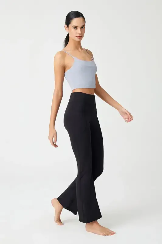 Kadın Siyah Yüksek Bel Toparlayıcı Çift Cepli Ispanyol Paça Tayt Bootcut-Siyah - LOS OJOS