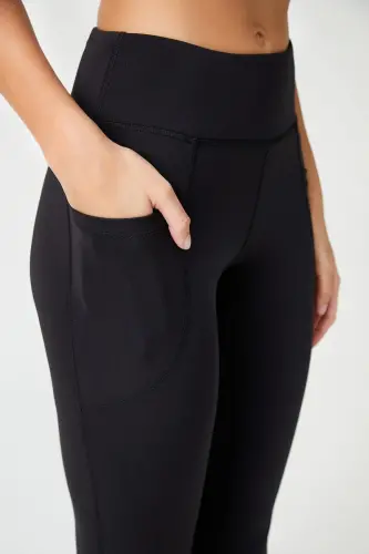 Kadın Siyah Yüksek Bel Toparlayıcı Çift Cepli Ispanyol Paça Tayt Bootcut - Siyah - 4