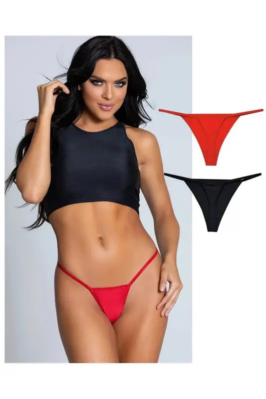 Kadın Siyah Yüksek Bel Toparlayıcı Şort Tayt altı ip lastikli string tanga 2 adet-siyah.kırmızıı - 1