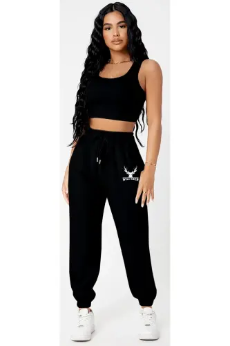 Kadın Siyah Yüksek Belli Jogger Eşofman Altı - blackcompass - 4