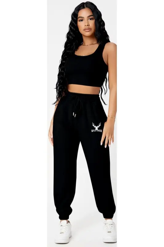 Kadın Siyah Yüksek Belli Jogger Eşofman Altı - blackcompass - 6