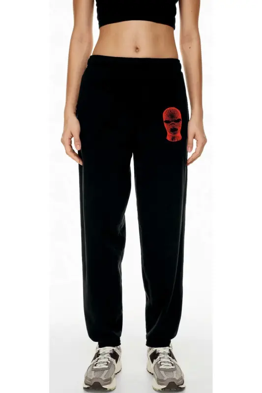 Kadın Siyah Yüksek Belli Jogger Eşofman Altı - blackmask - 3
