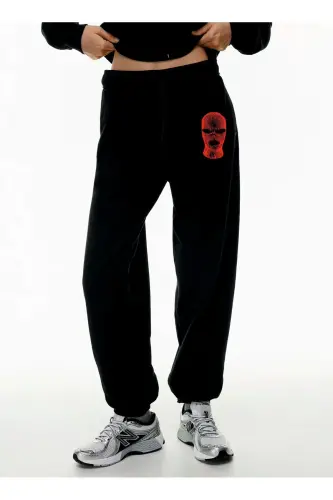 Kadın Siyah Yüksek Belli Jogger Eşofman Altı - blackmask - 6