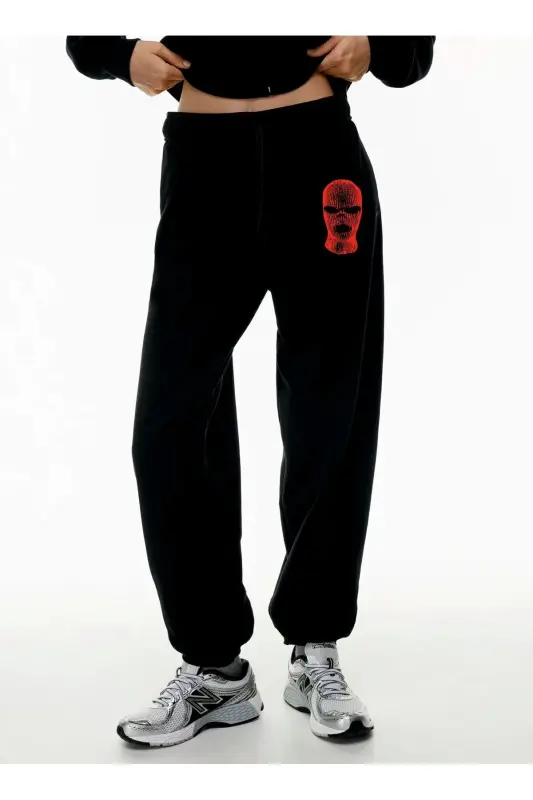 Kadın Siyah Yüksek Belli Jogger Eşofman Altı - blackmask - 6