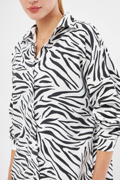 Kadın Siyah Zebra Desen Oversize Uzun Basic Gömlek Arm-22Y001145 - 2