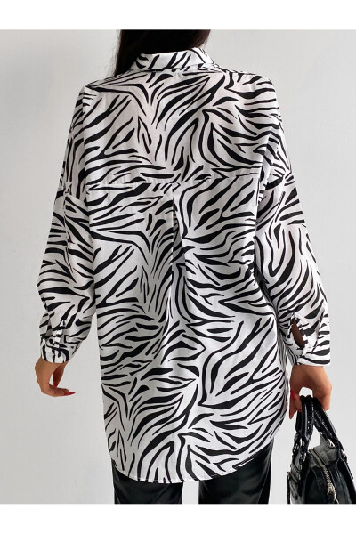 Kadın Siyah Zebra Desen Oversize Uzun Basic Gömlek Arm-22Y001145 - 13