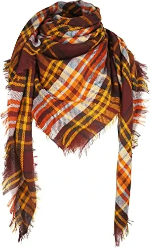 VIVIAN & VINCENT Plaid Fall Winter Blanket Scarf for Women | Oversized square wrap, soft tartan styling, cozy layering, shawl or poncho wear, seasonal gifts - 1