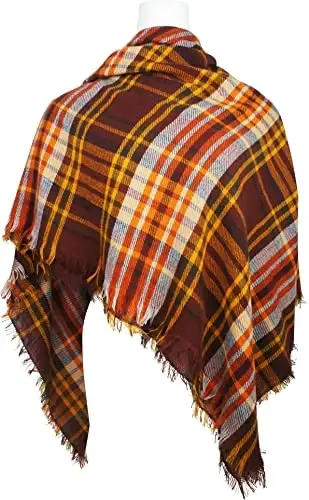 VIVIAN & VINCENT Plaid Fall Winter Blanket Scarf for Women | Oversized square wrap, soft tartan styling, cozy layering, shawl or poncho wear, seasonal gifts - 4