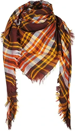 VIVIAN & VINCENT Plaid Fall Winter Blanket Scarf for Women | Oversized square wrap, soft tartan styling, cozy layering, shawl or poncho wear, seasonal gifts - 6