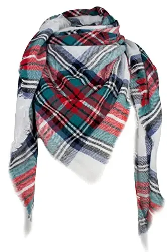 VIVIAN & VINCENT Plaid Fall Winter Blanket Scarf for Women | Oversized square wrap, soft tartan styling, cozy layering, shawl or poncho wear, seasonal gifts - VIVIAN