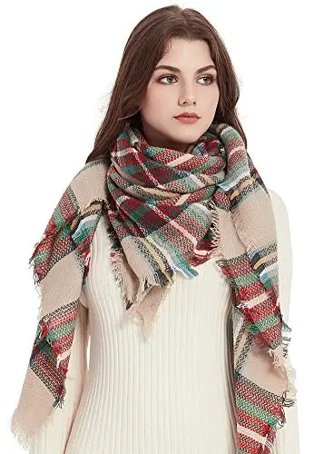 VIVIAN & VINCENT Plaid Fall Winter Blanket Scarf for Women | Oversized square wrap, soft tartan styling, cozy layering, shawl or poncho wear, seasonal gifts - VIVIAN (1)