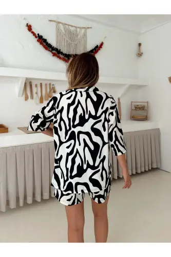 Kadın Şortlu Zebra Baskı Düşük Omuz Şortlu Kimono Takım-kirlibeyaz - 7