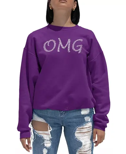 Women's Word Art Crewneck OMG Sweatshirt - Purple 