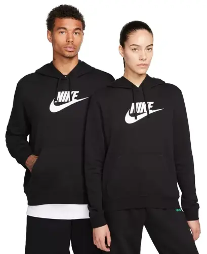 Women's Sportswear Club Fleece Logo Pullover Hoodie - Black/white - 1