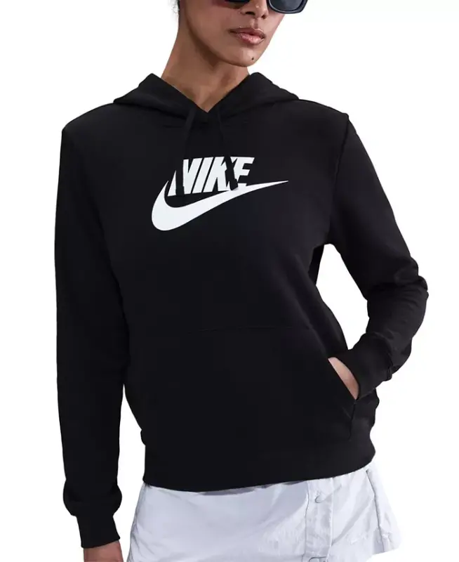 Women's Sportswear Club Fleece Logo Pullover Hoodie - Black/white - 3