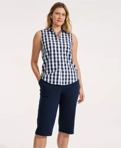 Women's Sport Knit High Rise Elastic Waist Capri Pants - Radiant navy - 3