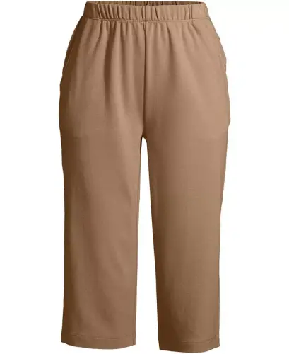 Women's Sport Knit High Rise Elastic Waist Capri Pants - Rich camel - 3