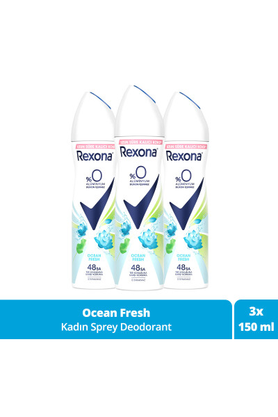 Kadın Sprey Deodorant Ocean Fresh %0 Alüminyum 48 Saat Ter Kokusuna Karşı Koruma 150 Ml X3 - 8