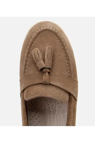 Kadın Süet Deri Vizon Püsküllü Günlük Loafer - VİZON-TAUPE - 4
