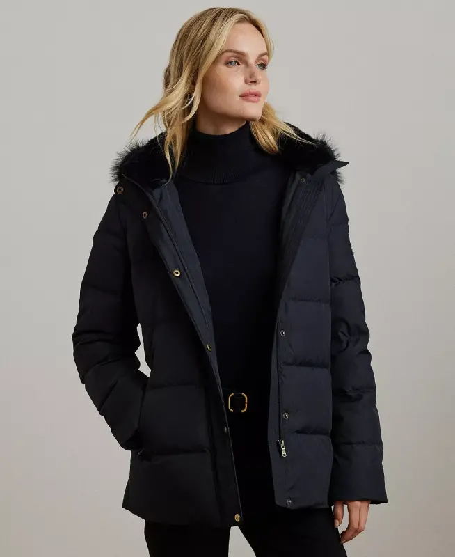 Women's Faux-Fur Hooded Puffer Coat-Dk Navy - LAUREN RALPH LAUREN