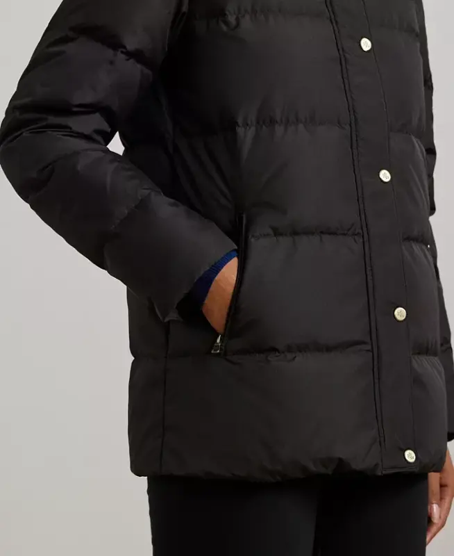 Women's Faux-Fur Hooded Puffer Coat-Black - 4