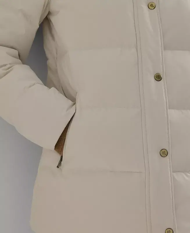 Kadın Suni Kürklü Kapşonlu Puffer Kaban - Krem - 3