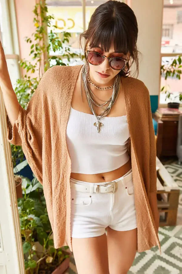 Kadın Sütlü Kahve Yarasa Baharlık Hırka HRK-19000057-SÜTLÜ KAHVE - 3