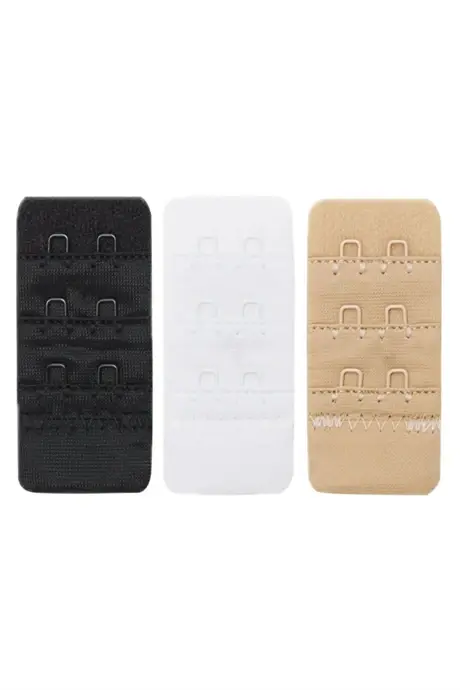 Kadın Sütyen Uzatma Agrafı 2 Kancalı Kopça Beyaz Siyah Ten 3'lü Paket - BÜYÜKBEDENIZ