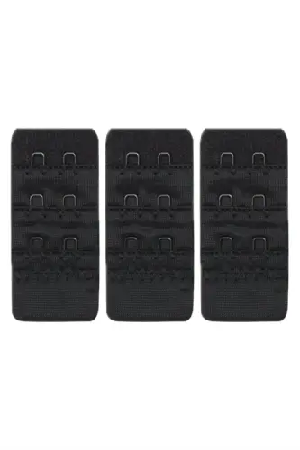 Kadın Sütyen Uzatma Agrafı 2 Kancalı Kopça Siyah 3'lü Paket - 1