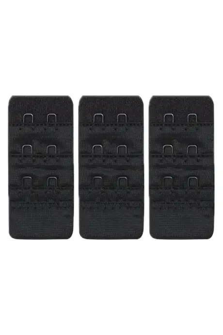 Kadın Sütyen Uzatma Agrafı 2 Kancalı Kopça Siyah 3'lü Paket - 1