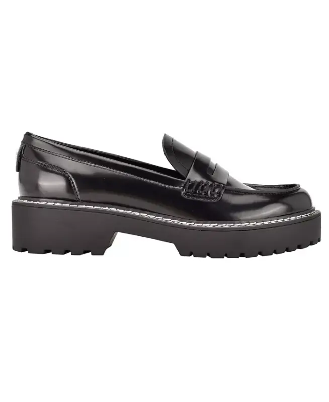 Women's Suzie Casual Lug Sole Loafers-Black Faux Leather - 2