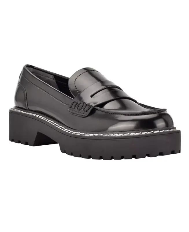 Women's Suzie Casual Lug Sole Loafers-Black Faux Leather - CALVIN KLEIN
