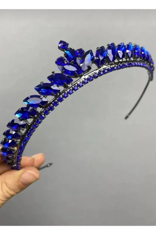 Kadin Tacı Gelin Kına Ve Nişan Tacı Ince Mekik Taşlı Gelin Kına Tacı – Diğer Saç Aksesuarları-saks mavisi - 4