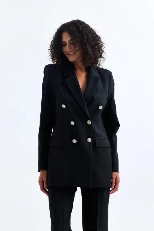 Kadın Takım Elbise Ceket Ve Pantolon | TK34239 Siyah-Siyah - 4