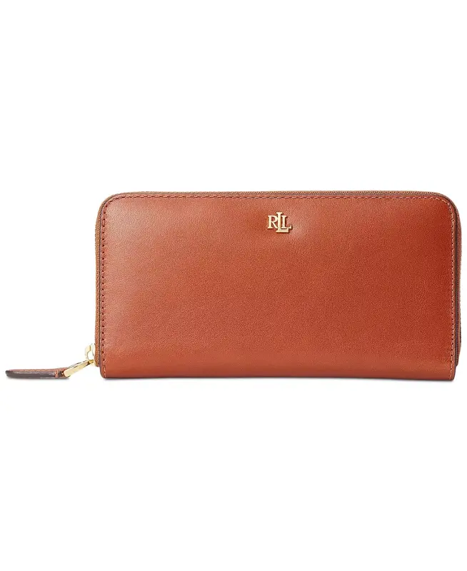 Women's Full-Grain Leather Large Zip Continental Wallet-Lauren Tan - LAUREN RALPH LAUREN