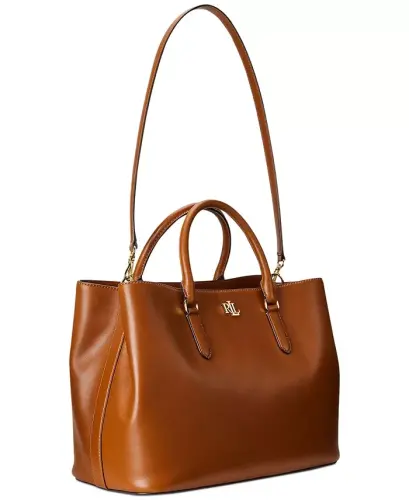 Full-Grain Leather Large Marcy Satchel Bag - Lauren Tan - 5