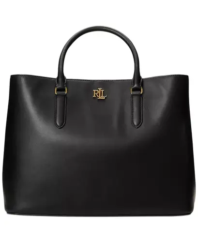 Full-Grain Leather Large Marcy Satchel Bag - Black - 3