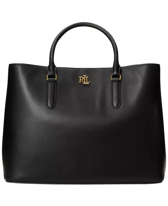 Full-Grain Leather Large Marcy Satchel Bag - Black - 3
