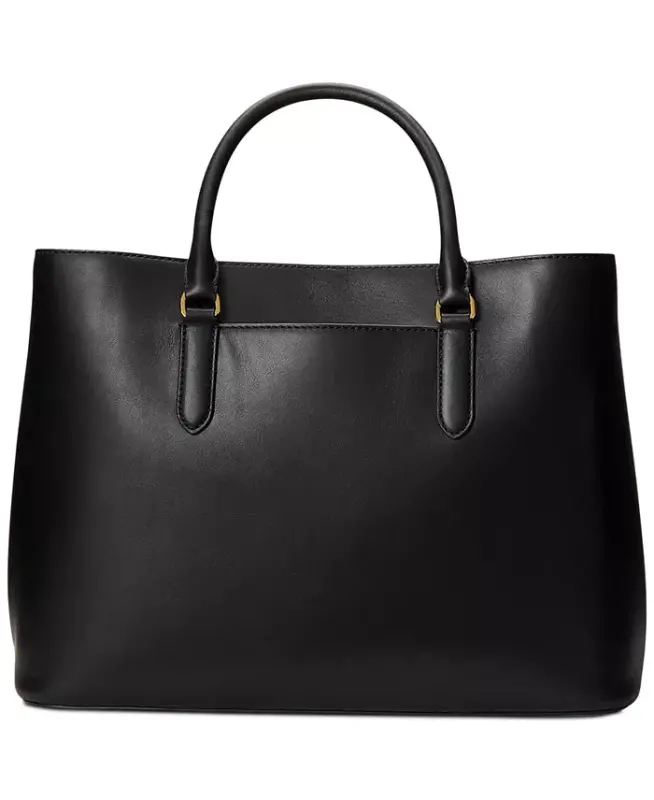 Full-Grain Leather Large Marcy Satchel Bag - Black - 4