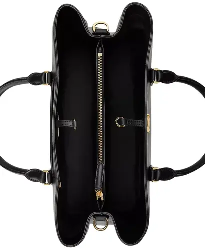 Full-Grain Leather Large Marcy Satchel Bag - Black - 6