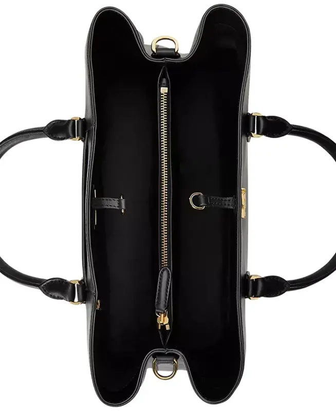 Full-Grain Leather Large Marcy Satchel Bag - Black - 6