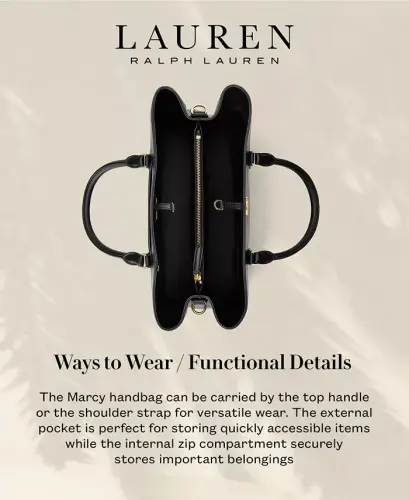 Full-Grain Leather Large Marcy Satchel Bag - Black - 8