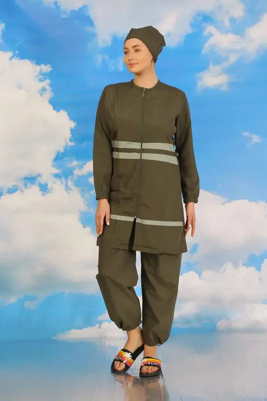 Kadın Tam Tesettür Mayo Haki 31061 - 3